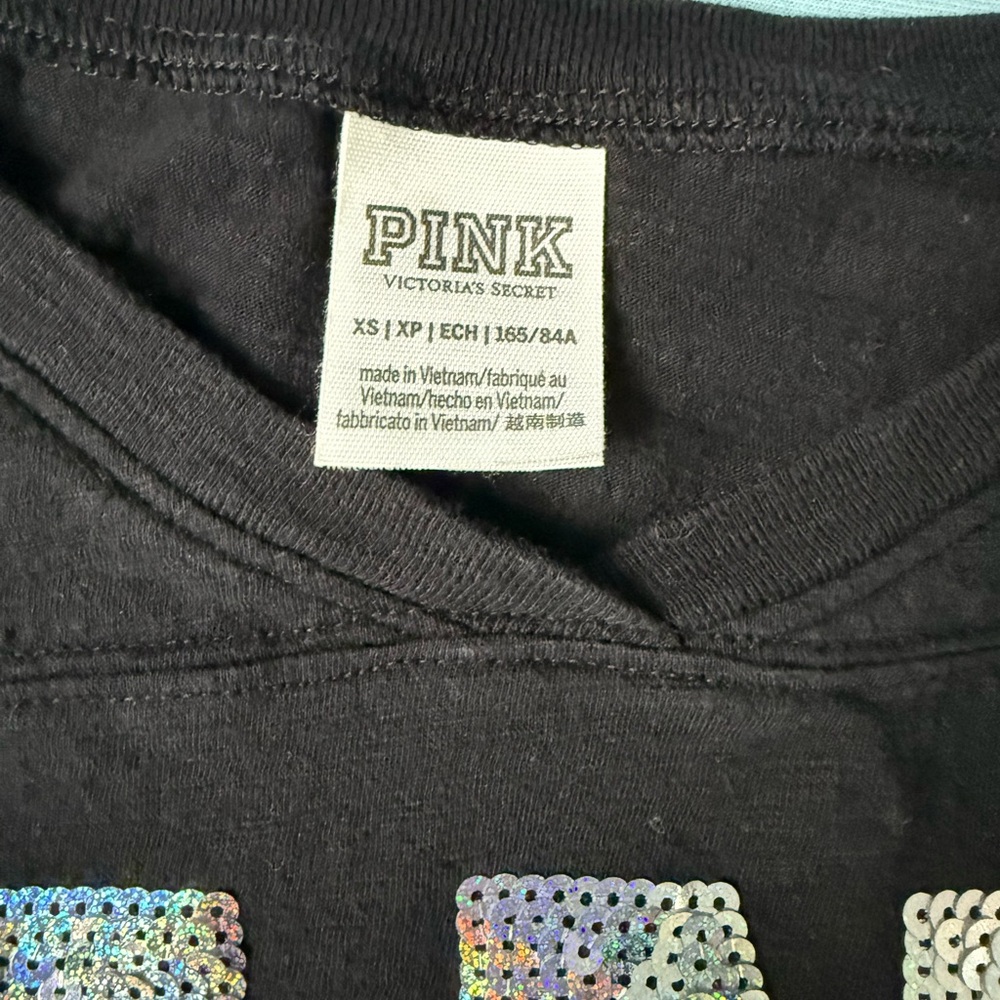 Sequin PINK Victoria's Secret Black Tee with Glitter Lettering - Picture 3 of 5